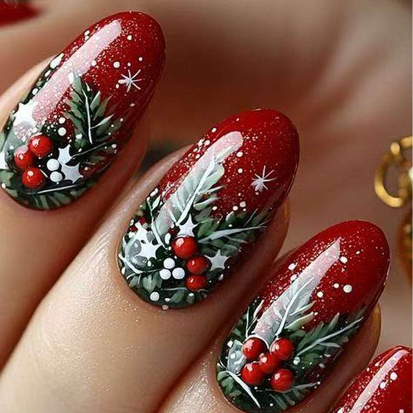 Christmas Flashing Red Oval Wearable Nails