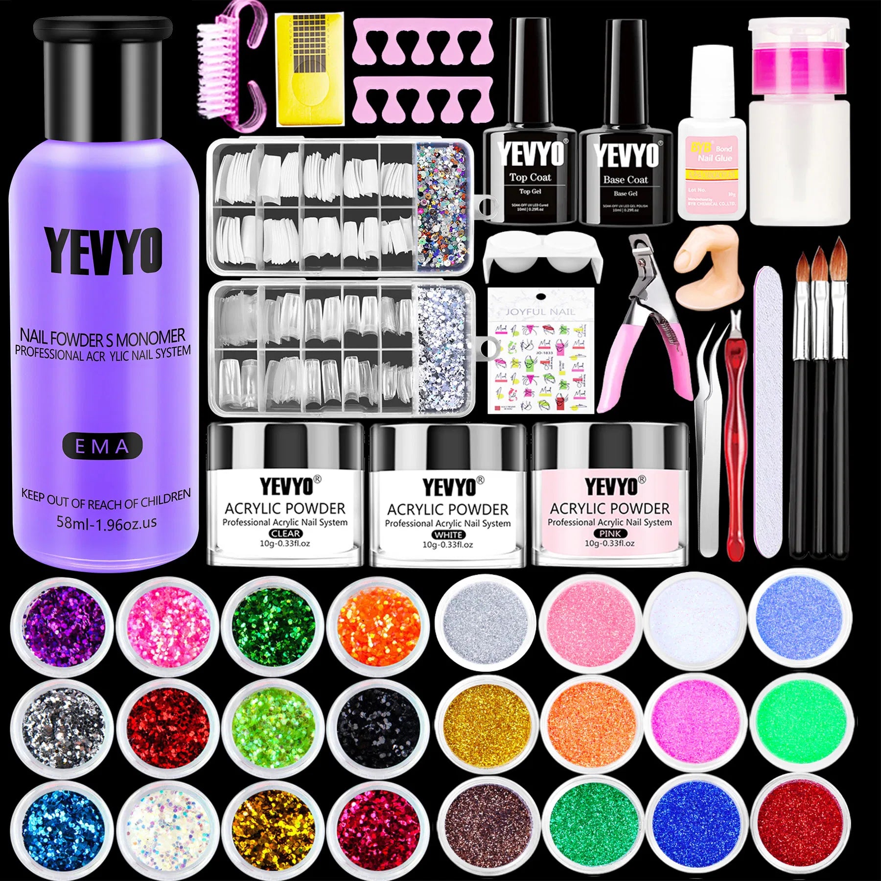 24-Color Acrylic Nail Kit with Monomer