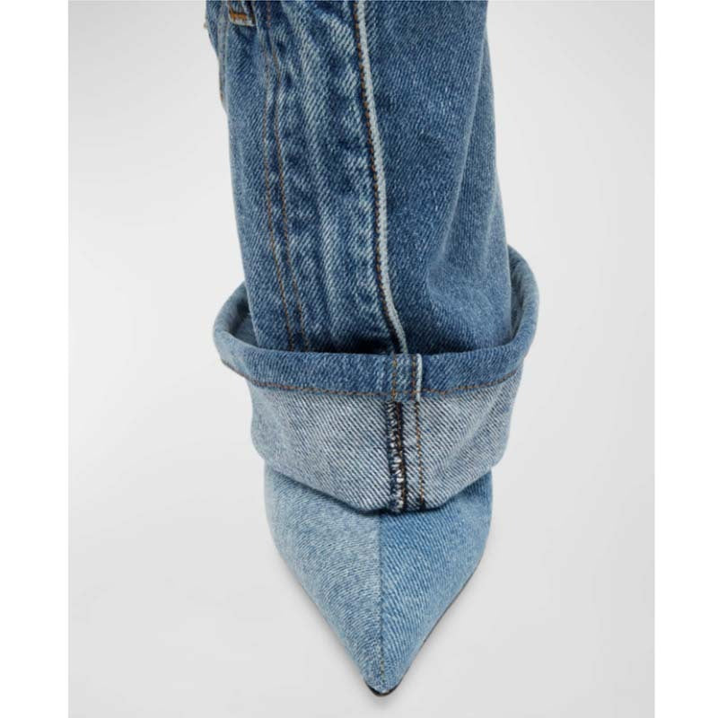 Pointed-toe Washed Denim Pantskirt Stiletto Heel Ankle Boots