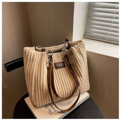 Casual Corduroy Shopper Tote with Zipper Retro Large Capacity Shoulder Bag Casual | Ectron Online