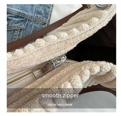 Casual Corduroy Shopper Tote with Zipper Retro Large Capacity Shoulder Bag Casual | Ectron Online