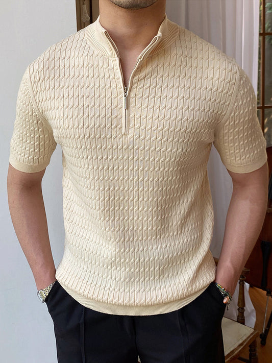 Men’s Stand Collar Knit Top – Fashion Casual Short Sleeve Men's Fashion Casual Stand Collar Knitwe | Ectron Online