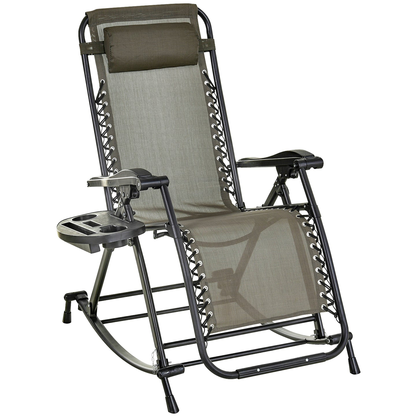Foldable Zero Gravity Rocking Chair with Cup Holder & Pillow - Gray