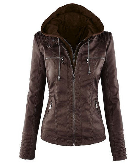 Long-sleeved women's leather jacket