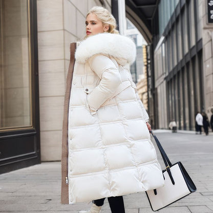 Women's Slim Long Winter Jacket | Fur Hooded Coat with Waist Belt Winter Slim Long Jacket With Fur Hood An | Ectron Online