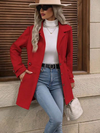 Women's Elegant Woolen Commuter Coat | Single-Breasted Lapel Jacket Elegant Single-breasted Woolen Coat Butt | Ectron Online