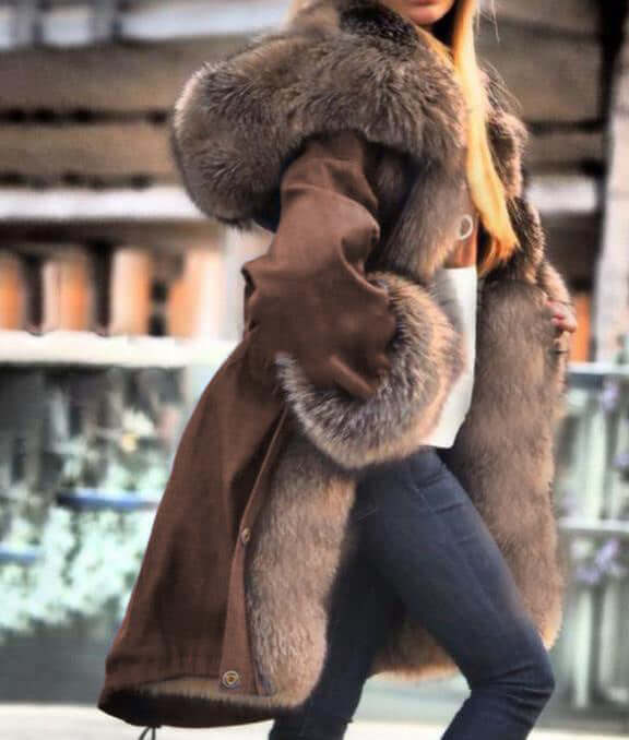 Hooded Jacket with Faux Crystal Fox Fur Collar Faux Crystal Fox Fur Collar Fur Collar H | Ectron Online