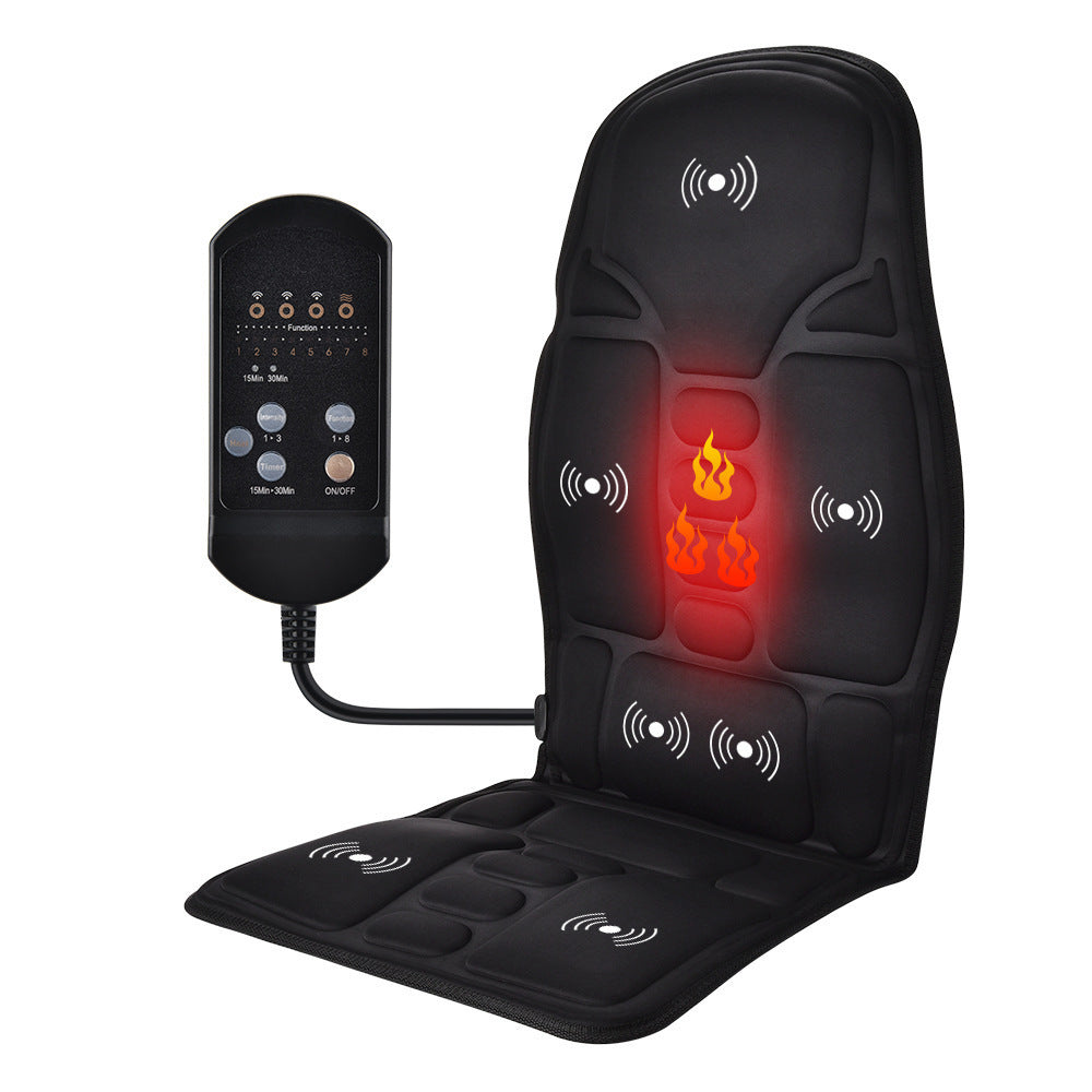 Black massage chair pad with control panel on a white background