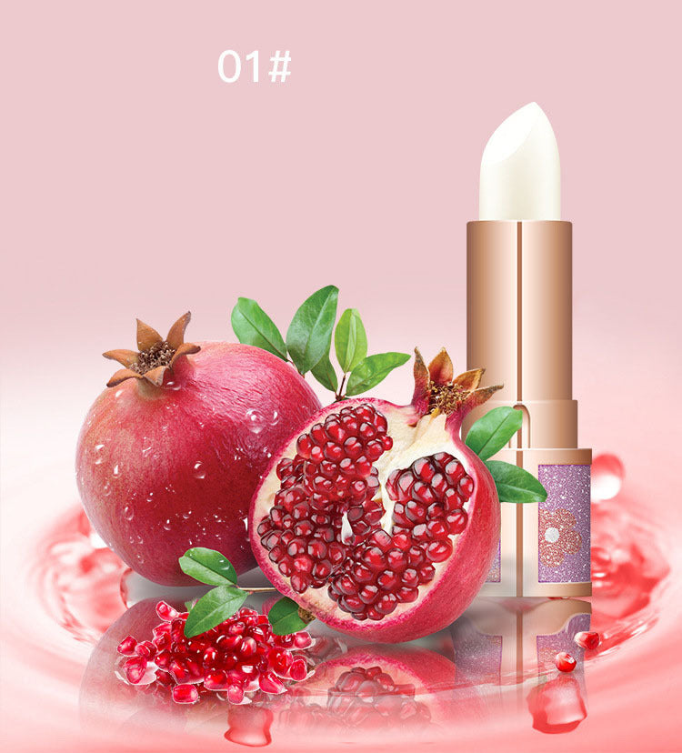 Moisturizing lipstick in pink glitter with white bullet