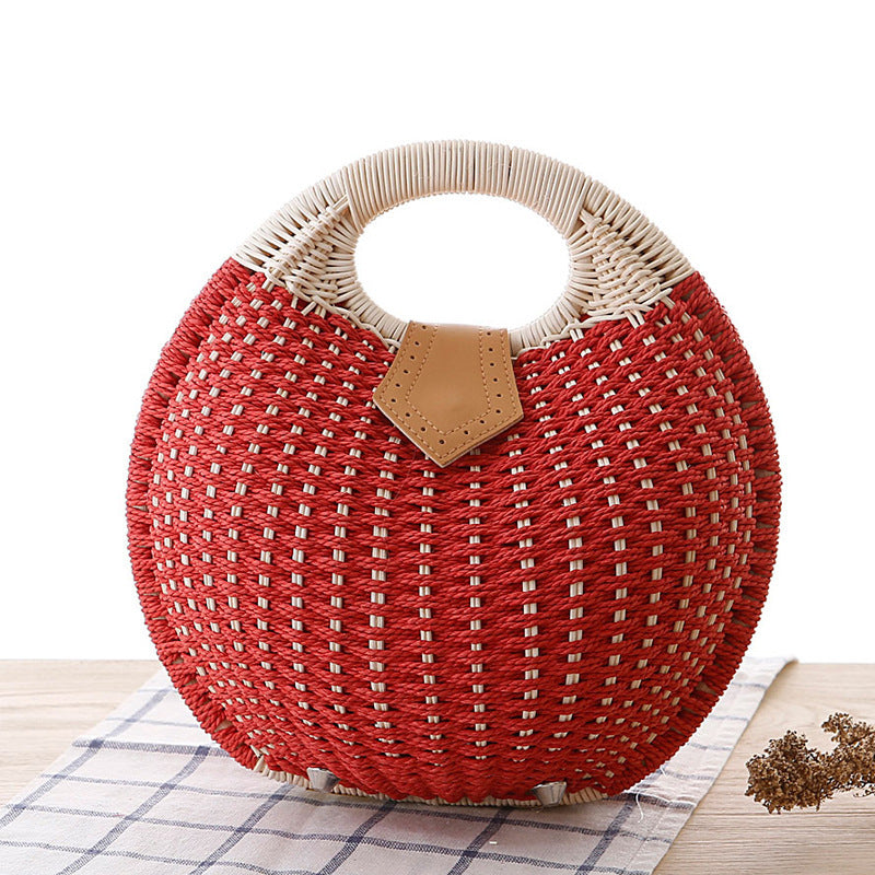 Round Rattan Handbag – Elegant Woven Straw Bag for Women Rattan handbag | Ectron Online