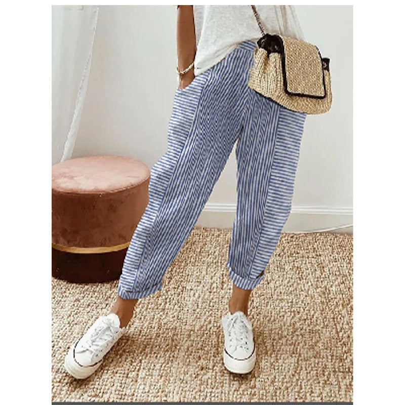 Women's Striped Print Trousers Summer Fashion Casual Loose Pants Women's Striped Print Trousers Summer Fa | Ectron Online