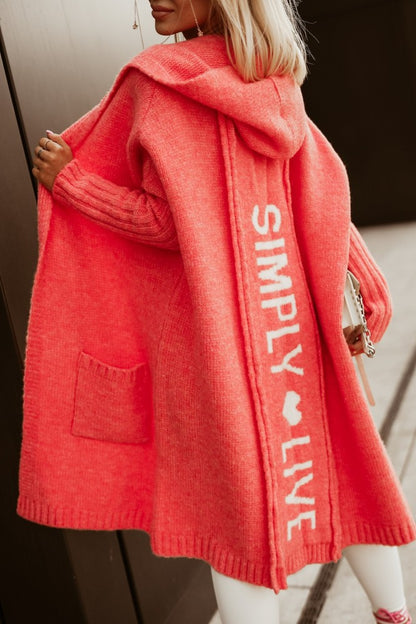 Women's Long Hooded Letter Cardigan | Trendy Graphic Knit Coat Ladies New Letter Hooded Long Cardigan | Ectron Online
