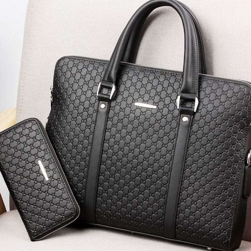 Men's Briefcase with Embossed Letters Men bag handbag leather business briefca | Ectron Online