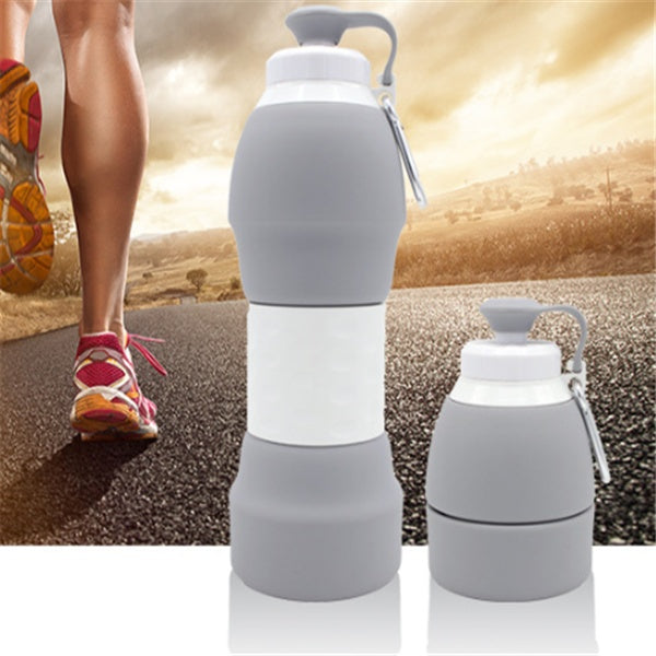 {{ brand }} Collapsible Silicone Water Bottle with Carabiner Clip Grey - Silicone folding water bottle