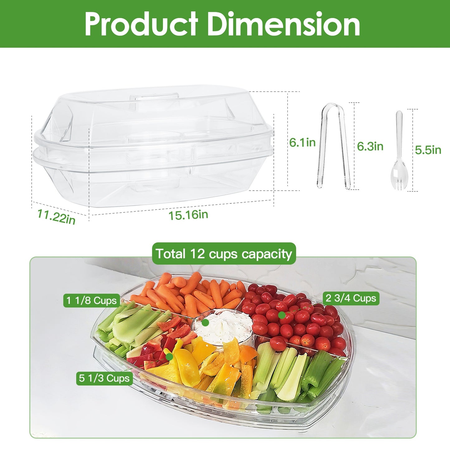 Chilled Fruit & Veggie Serving Tray - 4 Compartment Appetizer Platter