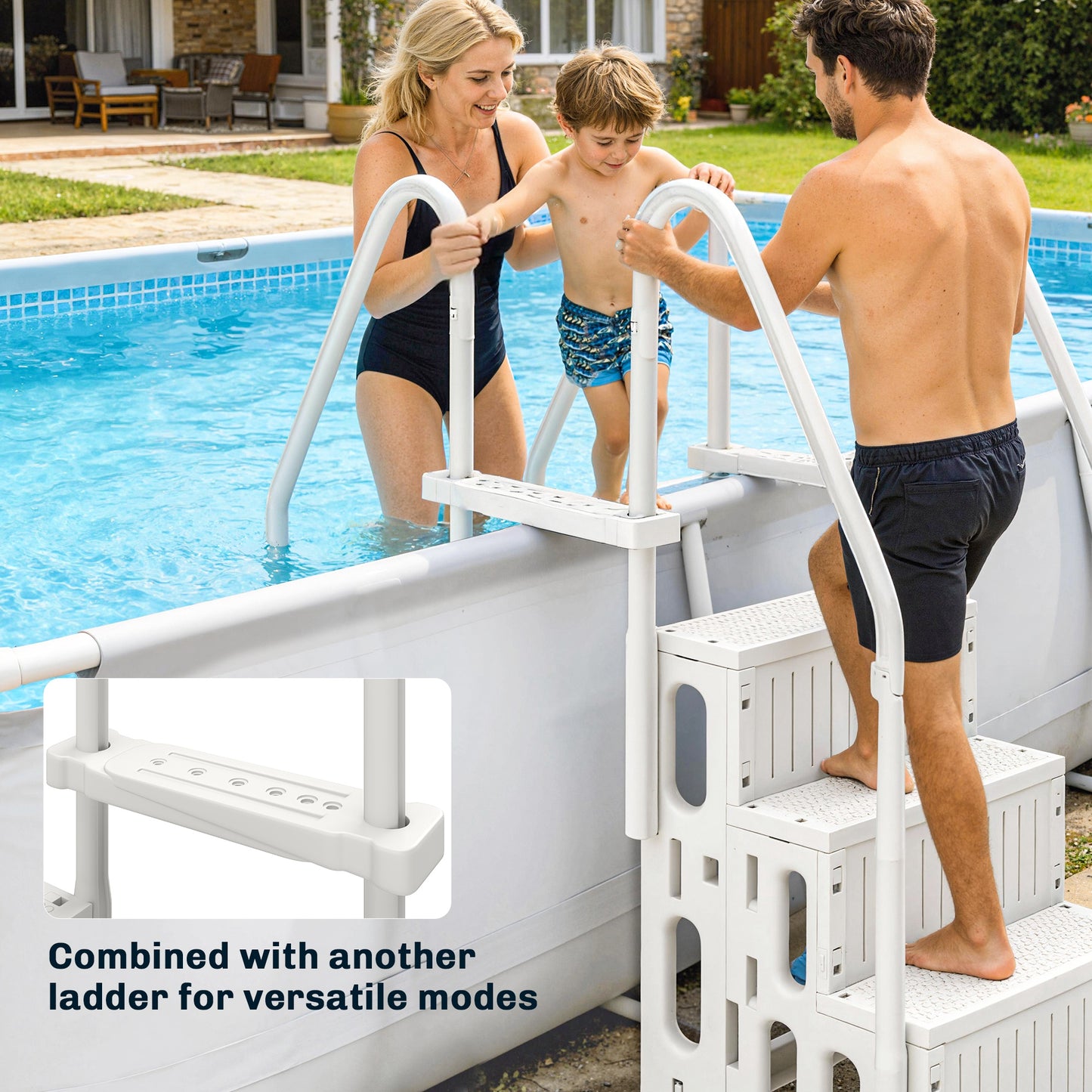Adjustable Above Ground Pool Ladder | Dual Handrails & Non-Slip Steps