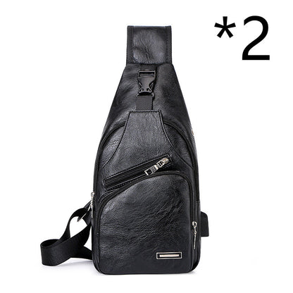 Black chest bag with adjustable strap and front zip pocket