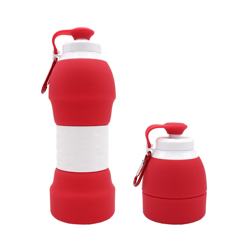 {{ brand }} Collapsible Silicone Water Bottle with Carabiner Clip Red - Silicone folding water bottle