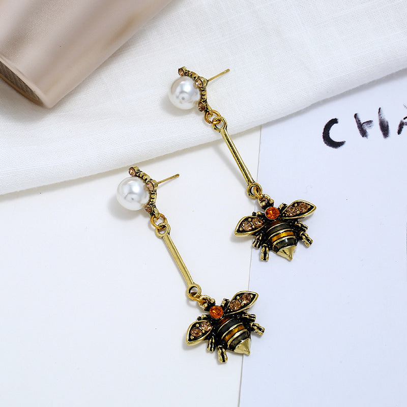 Little bee tassel earrings personality insect pearl long earrings earrings