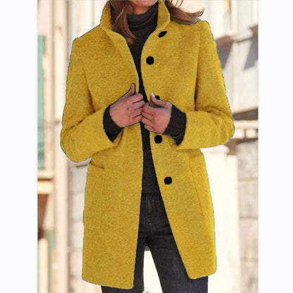Women's Stand Collar Woolen Coat with Pockets | Casual Winter Jacket Fashion Stand Collar Woolen Coat With Po | Ectron Online