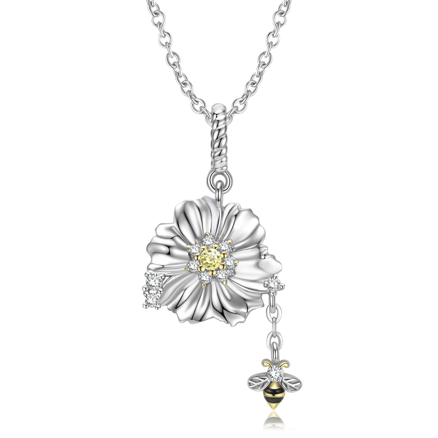 Bee And Flower Necklace 925 Silver Necklace Pendant