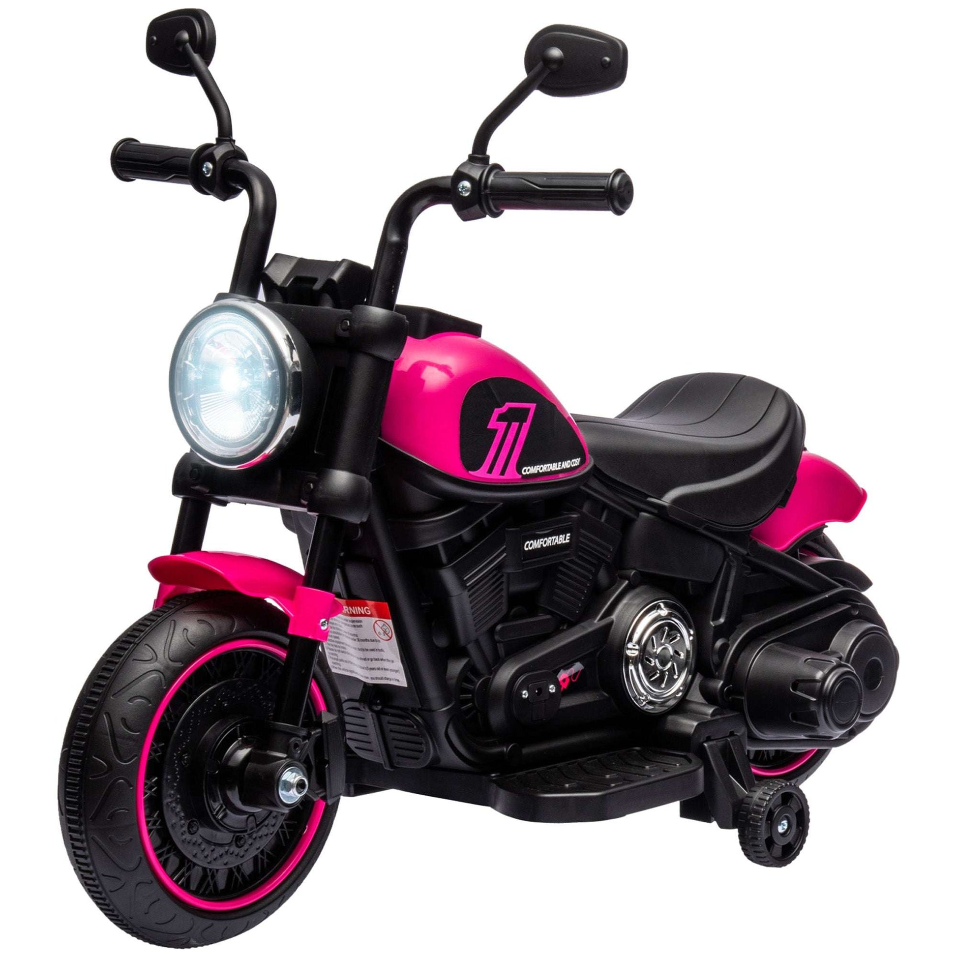 6V Kids Electric Motorcycle with Training Wheels - Pink Toddler Trike 6V Kids Motorcycle w/ Training Wheels, S | Ectron Online