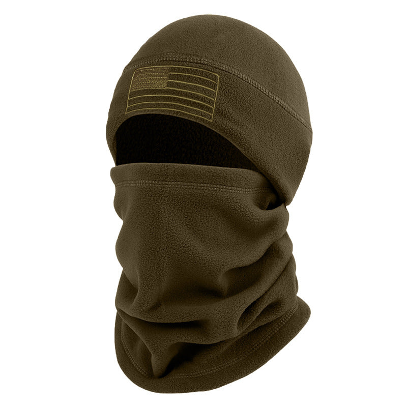Brown balaclava with American flag patch on a white background