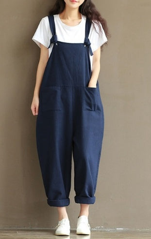 Women's Casual Trousers with Brushed Cotton Suspenders Wide Leg Pants | Ectron Online