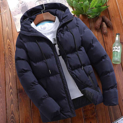 Men's Winter Hooded Padded Coat - Warm Solid Color Parka Winter Men's Solid Color Hooded Padded C | Ectron Online