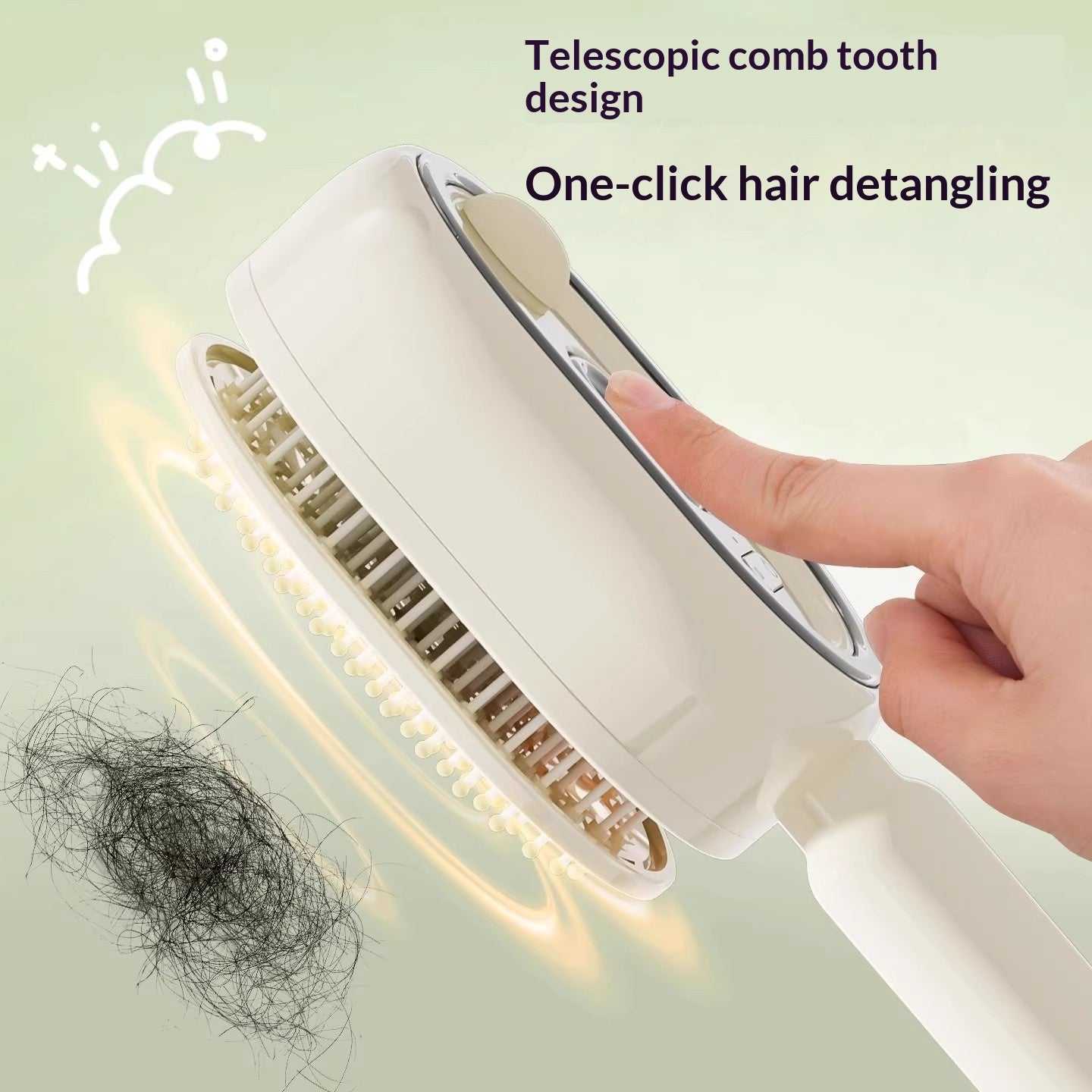 Telescopic hair detangling comb with one-click hinge design for easy brushing and misting