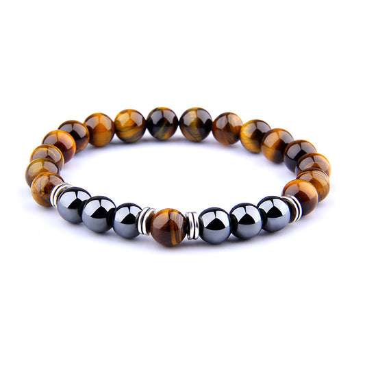 Explosion Style Yellow Tiger Eye Bracelet Fashion Simple Obsidian Alloy Separator Elastic Bracelet