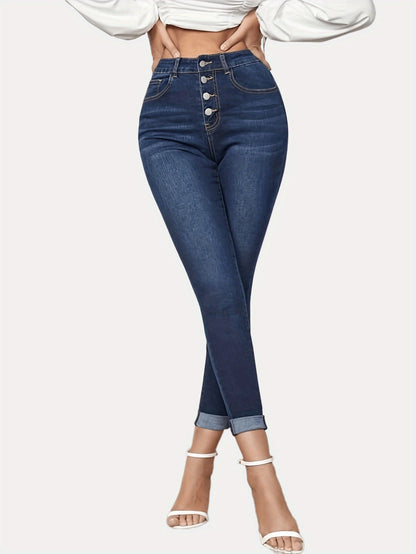 Women's Contrast Color Slim Jeans | Stretch Rolled Hem Cropped Denim Contrast Color Slim Fit Stretch Rolled H | Ectron Online