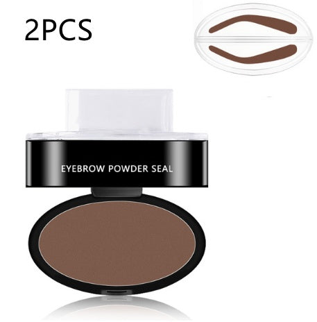 Eyebrow powder seal compact with brown powder and 2 eyebrow stamp inserts