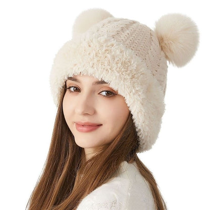 Kids' Winter Knitted Hat with Fur Ball | Warm Outdoor Children's Cap Winter Cute Fur Ball Knitted Hat Childre | Ectron Online