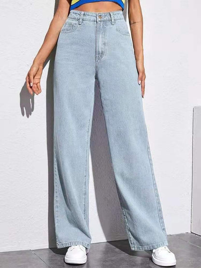 Women's Mid-Waist Washed Straight Jeans Washed Fashion Straight Jeans Women's Mi | Ectron Online