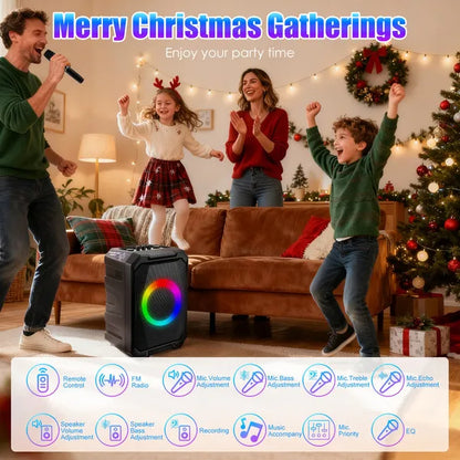 Wireless Party Speaker with 2 Mics | TWS Bass & LED Bluetooth Speaker Portable Wireless Party Speaker With LED | Ectron Online