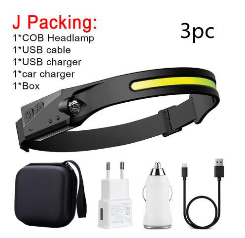 COB LED Induction Riding Headlamp Flashlight, USB Rechargeable COB LED Induction Riding Headlamp | Ectron Online