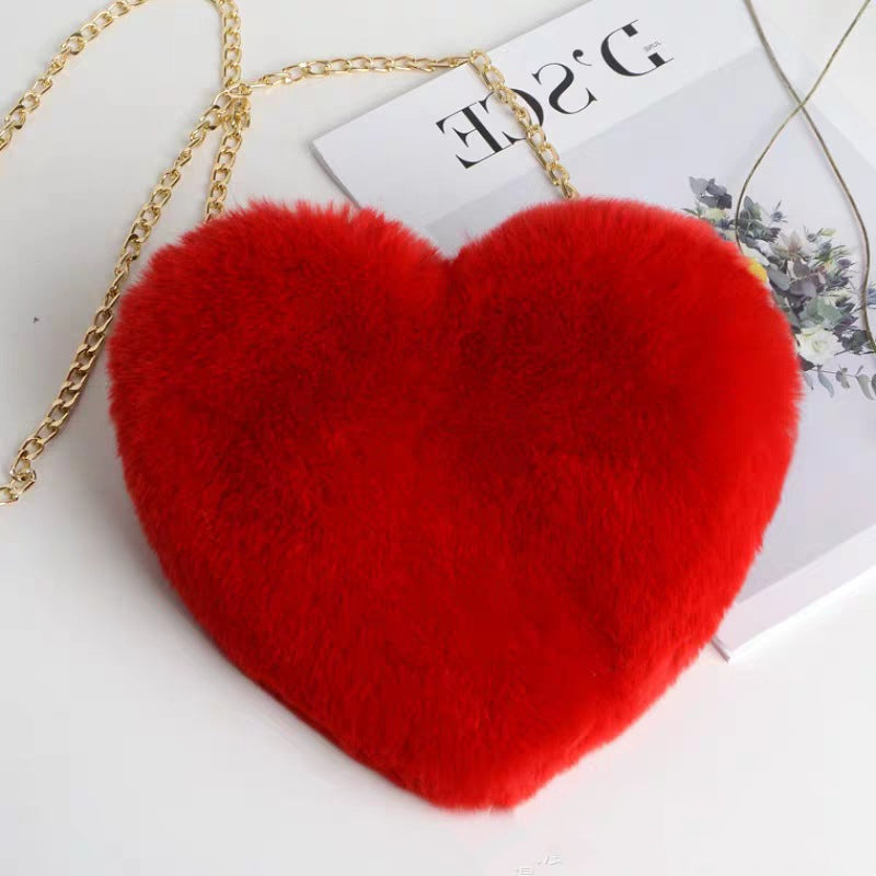 Women's Plush Heart Love Bag - Valentine's Day Chain Shoulder Bag Love Bags For Women Plush Chain Shoulder | Ectron Online