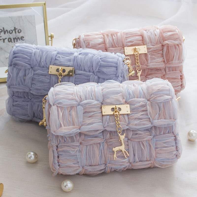 Ribbon gauze hand-woven chain bag