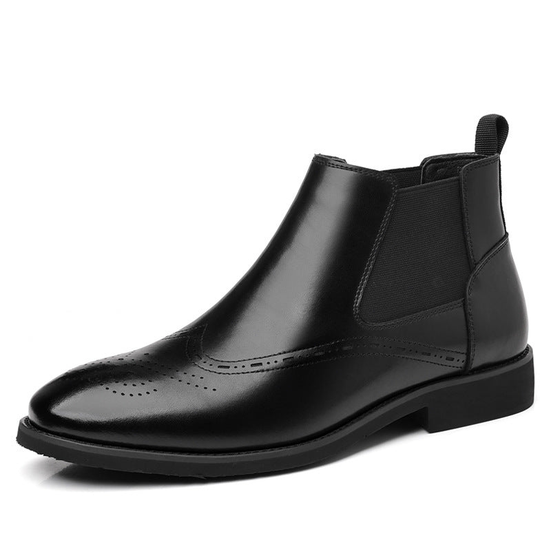 Black Chelsea ankle boots with elastic gore panels and smooth leather-look finish
