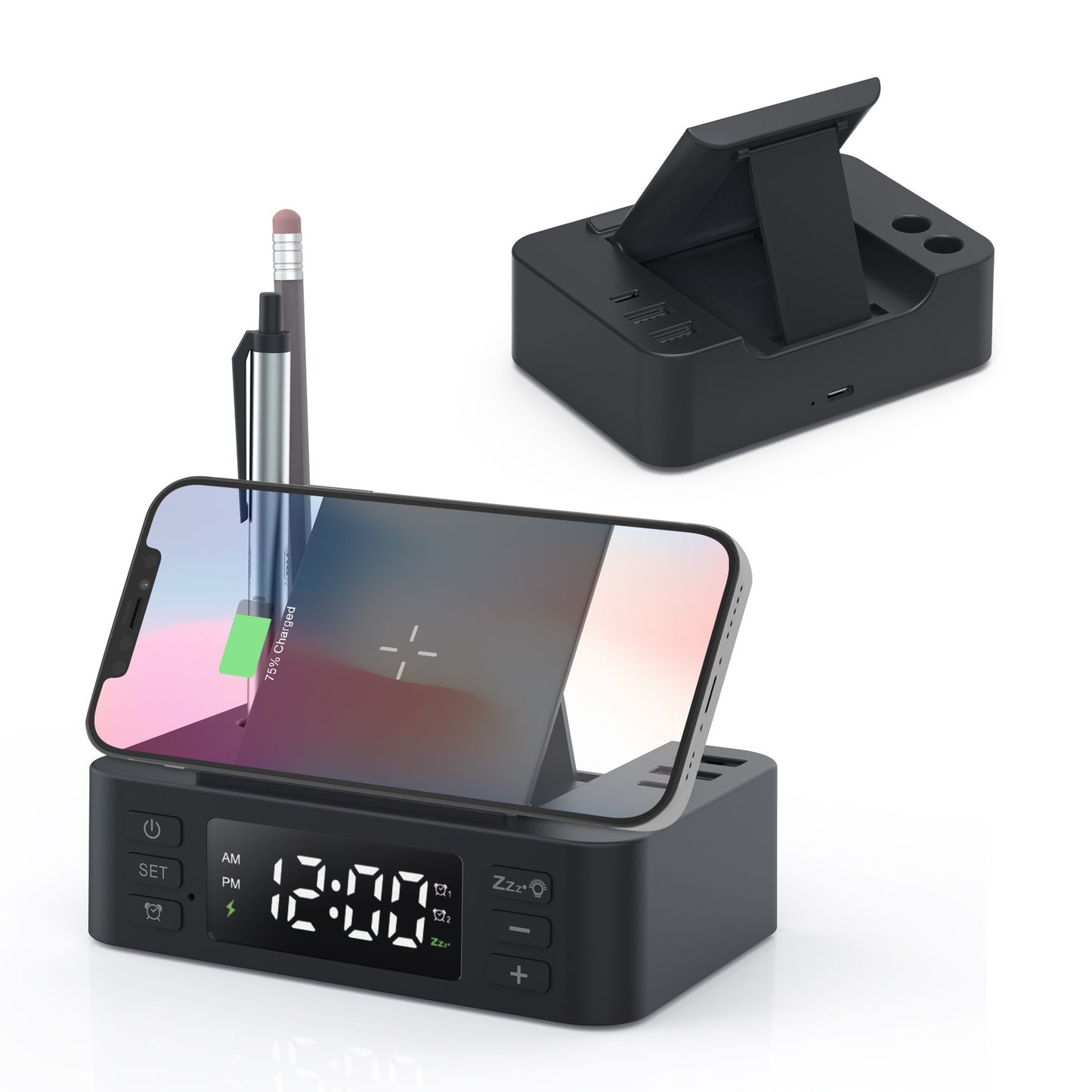 Clock wireless charging phone holder pen holder multifunctional 15W wireless charging fast charging