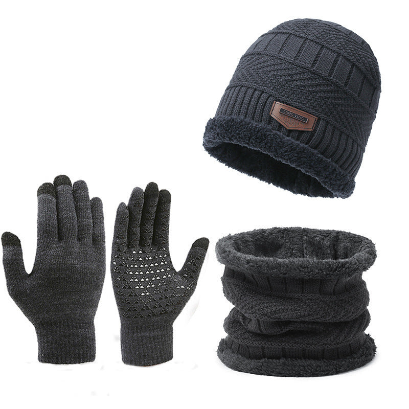 Men's Fleece-Lined Knitted Hat, Scarf & Gloves 3-Piece Winter Set Men's Winter Scarf Gloves Three-piece Se | Ectron Online
