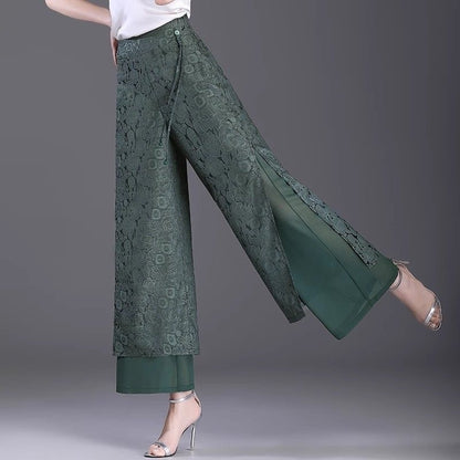 Chinese Style Split Pants Thin High Waist Loose