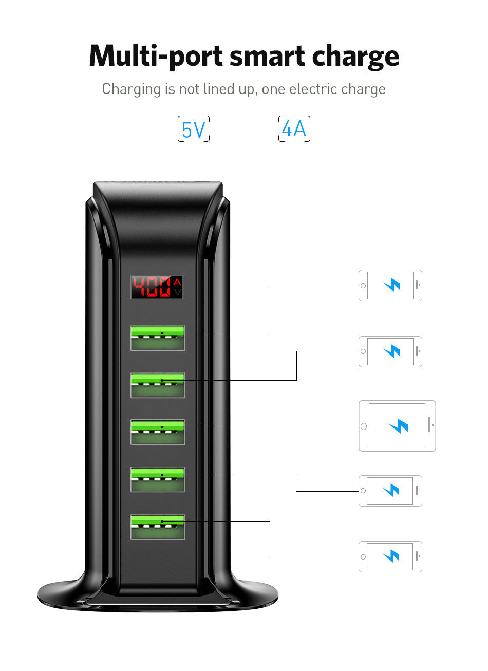 5-Port Smart USB Charger for Multiple Devices USB five-port smart charger | Ectron Online