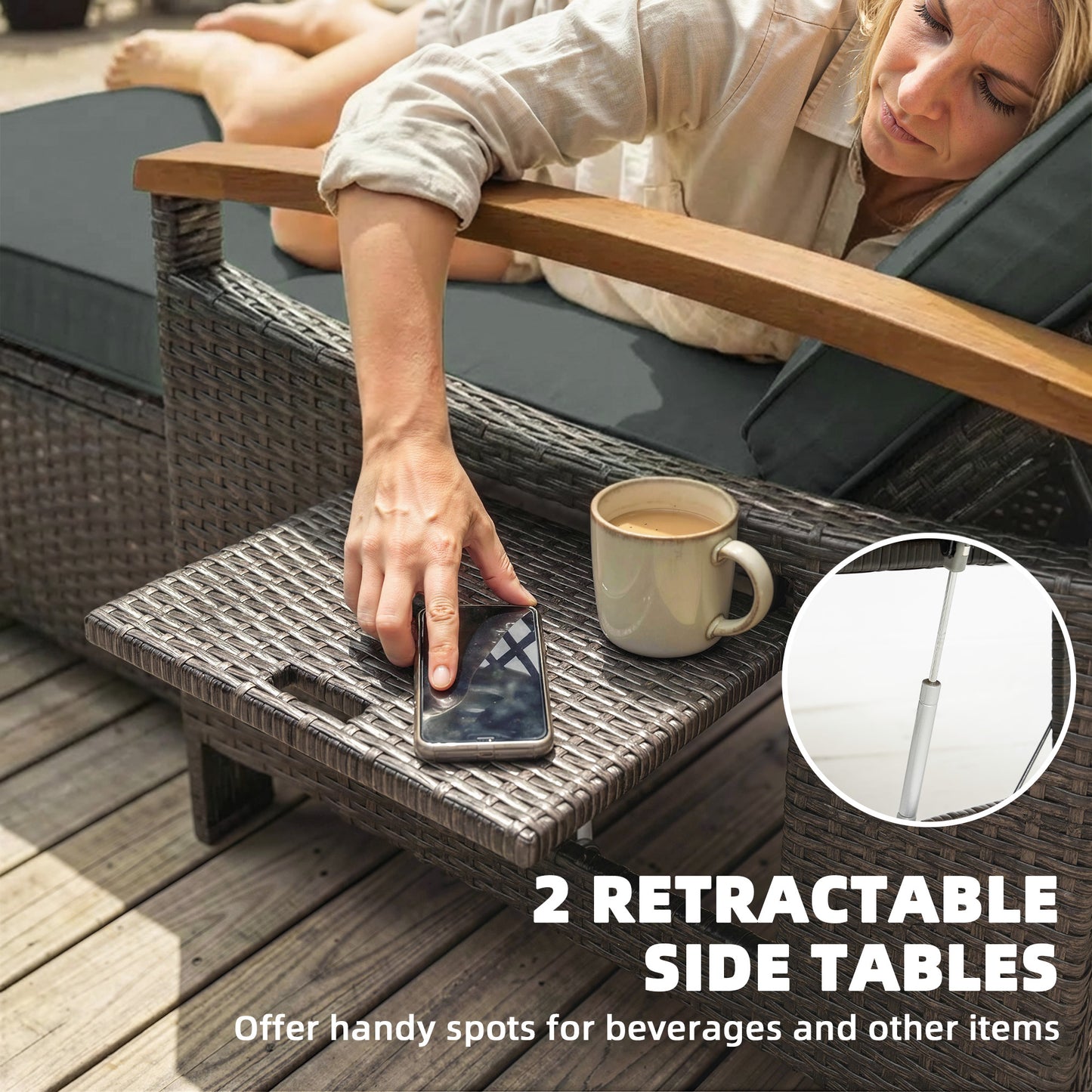 Rattan Outdoor Daybed with 4-Level Adjustable Backrest - Gray