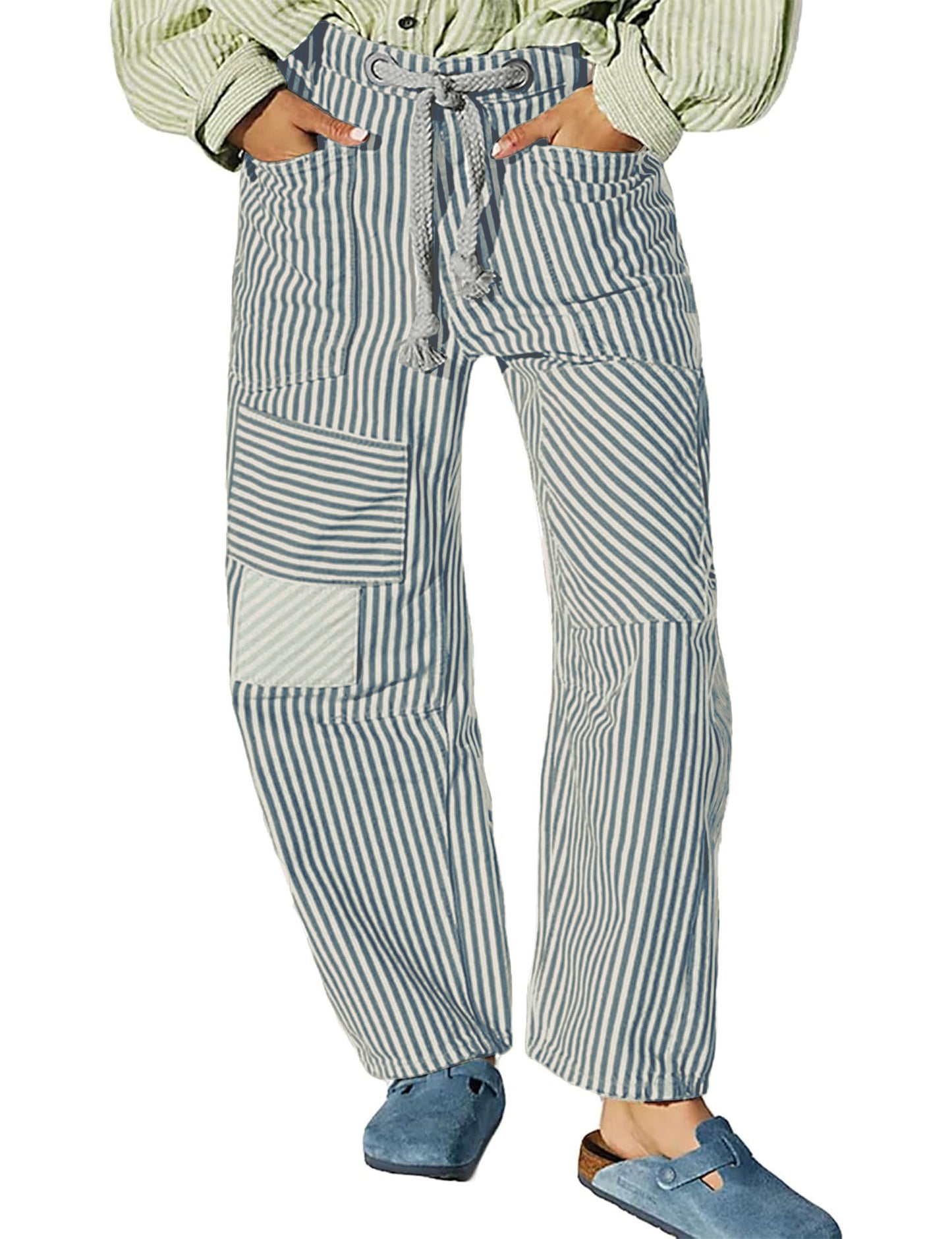 Women's Striped Wide-Leg Commuter Trousers
