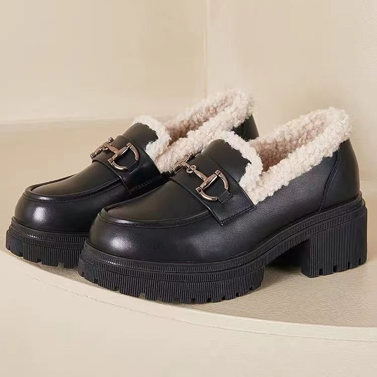 Fleece-lined Women's Shoes Platform Leather Shoes