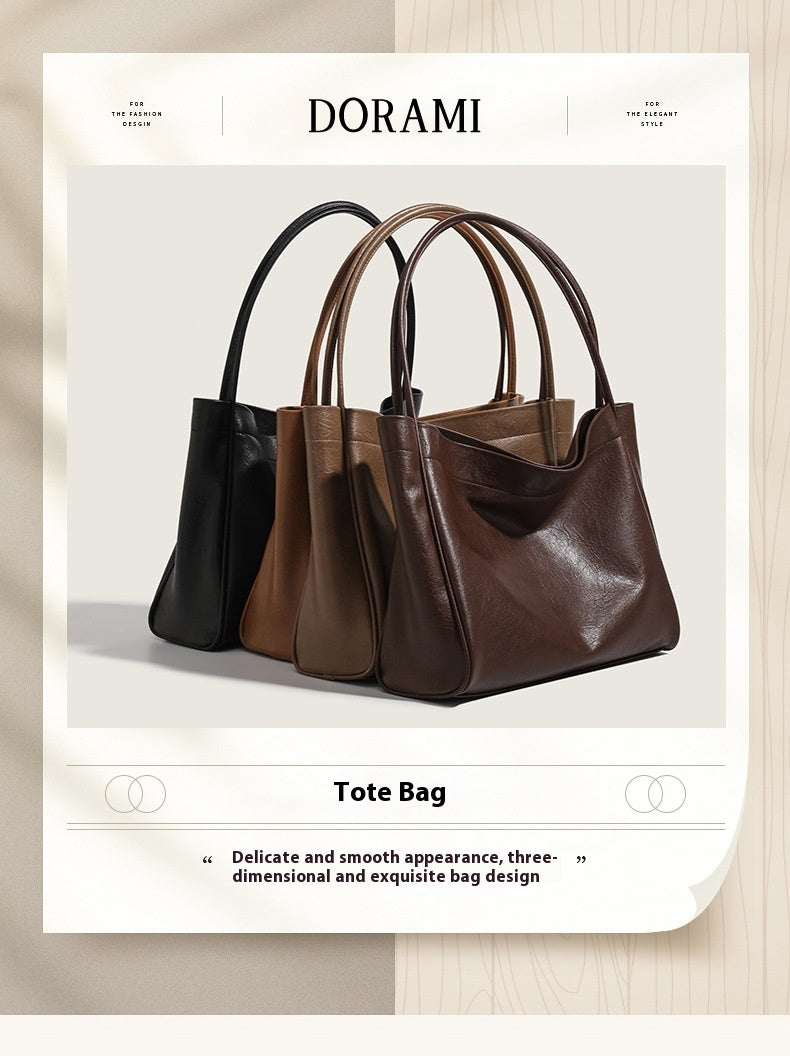 Casual Soft Leather Women's Retro Style Commuter Shopping Shoulder Bag