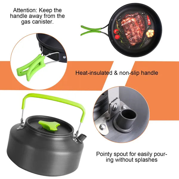 16Pcs Camping Cookware Set | Portable Stove & Aluminum Pot Kit