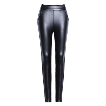 Women's New Artificial Leather Pants Slim And Slim